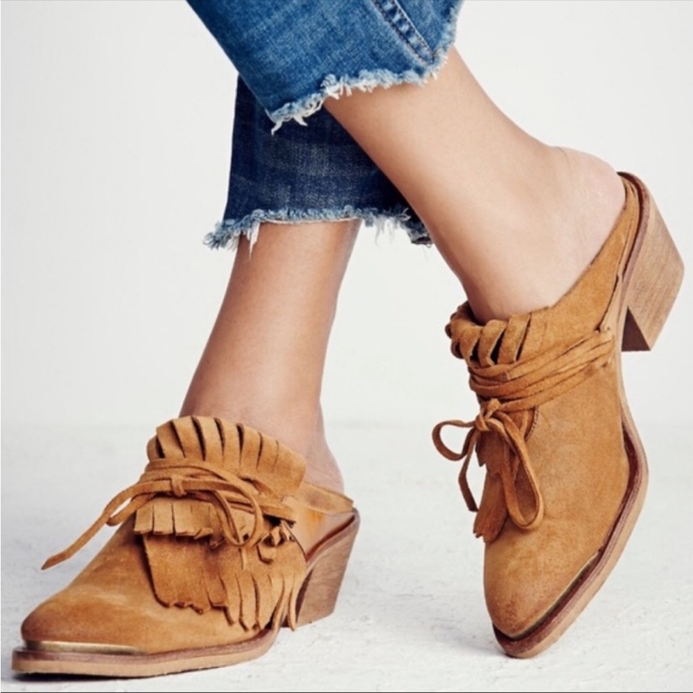 Sixtyseven Rancho Anthropologie Suede Fringe Mules. Size 39.